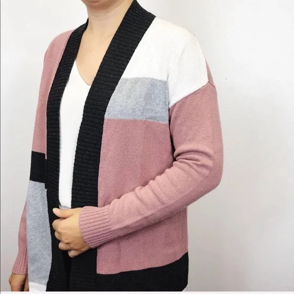 LOFT | Mauve Pink Color Block Open Front Cardigan - Picture 3 of 8